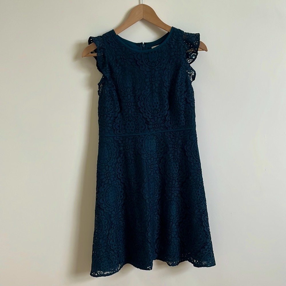-Loft Dark Forest Green Eyelet Swing Dress with Slip 0